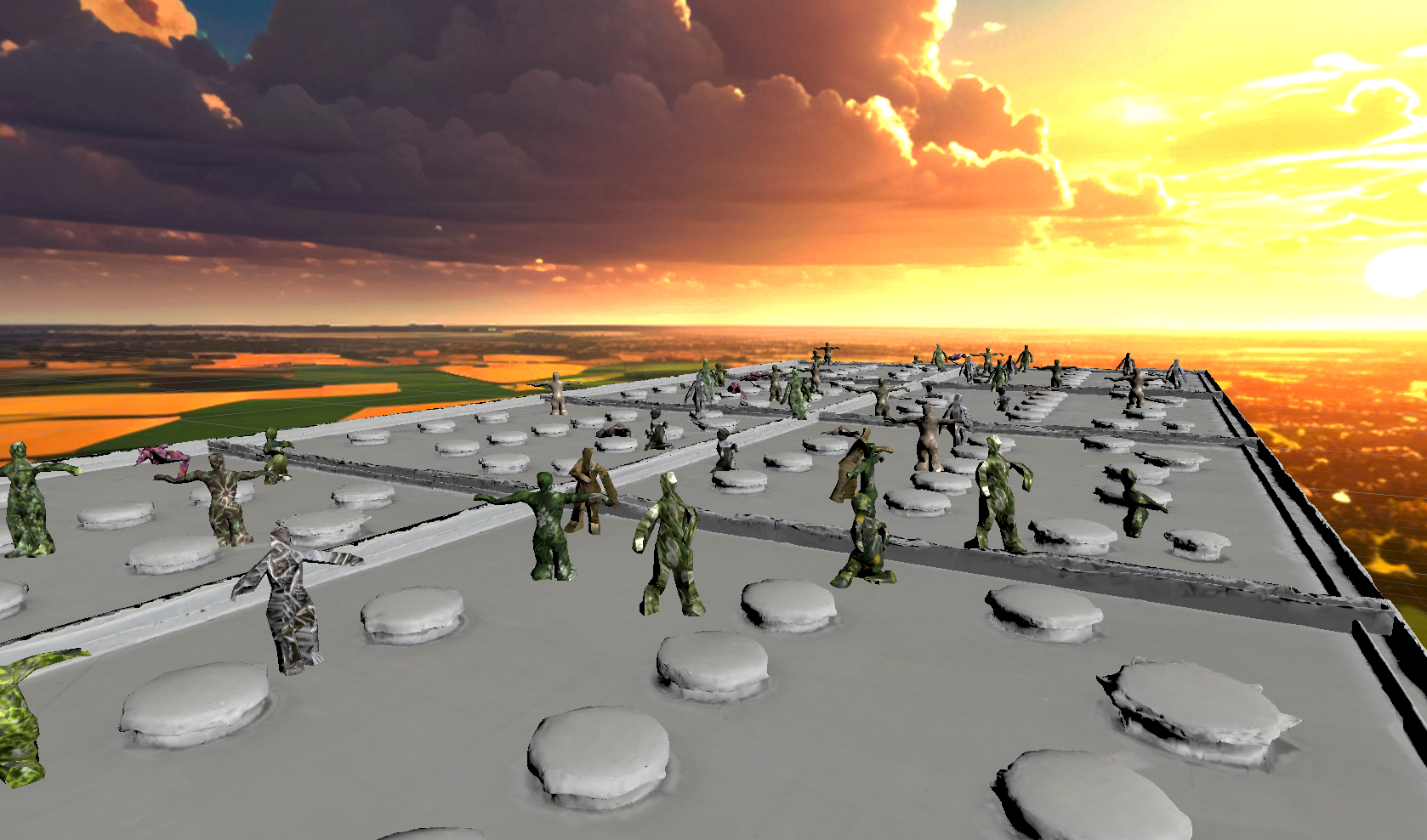 Terra Nova rooftop environment at sunset